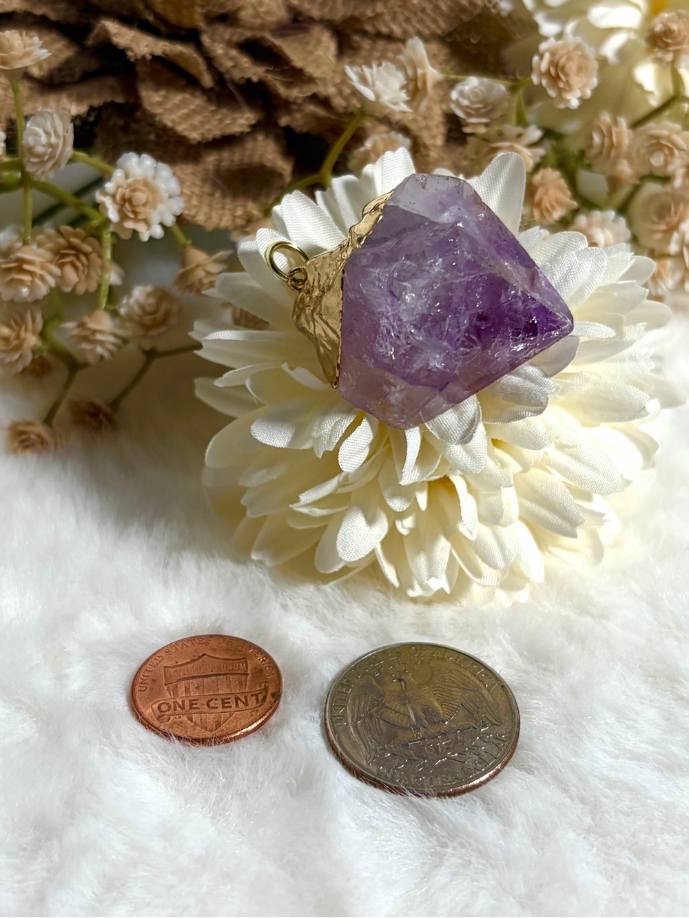 XL Amethyst Pendant - Large Gold Dipped